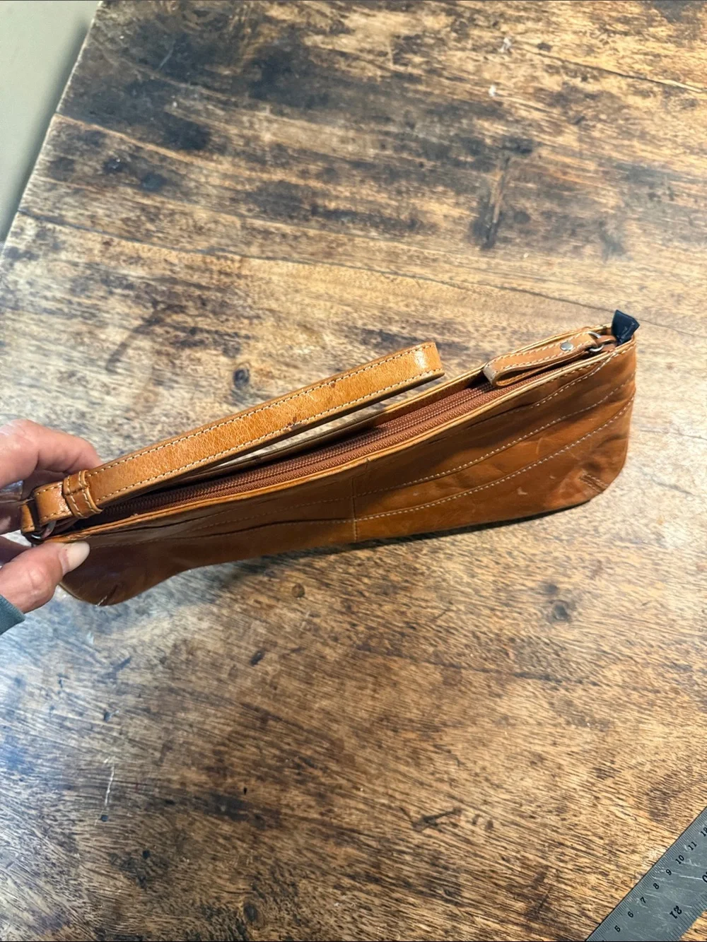 Vintage j crew Tan Leather Wristlet Clutch